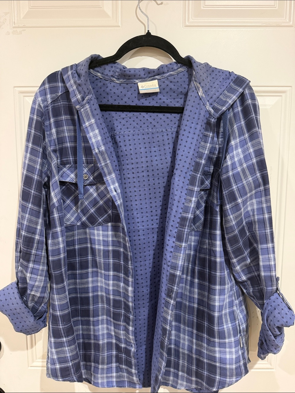 Columbia Women's Blue Plaid Hooded Flannel Jacket